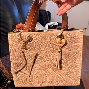 Brown Embossed Leather Tote Bag